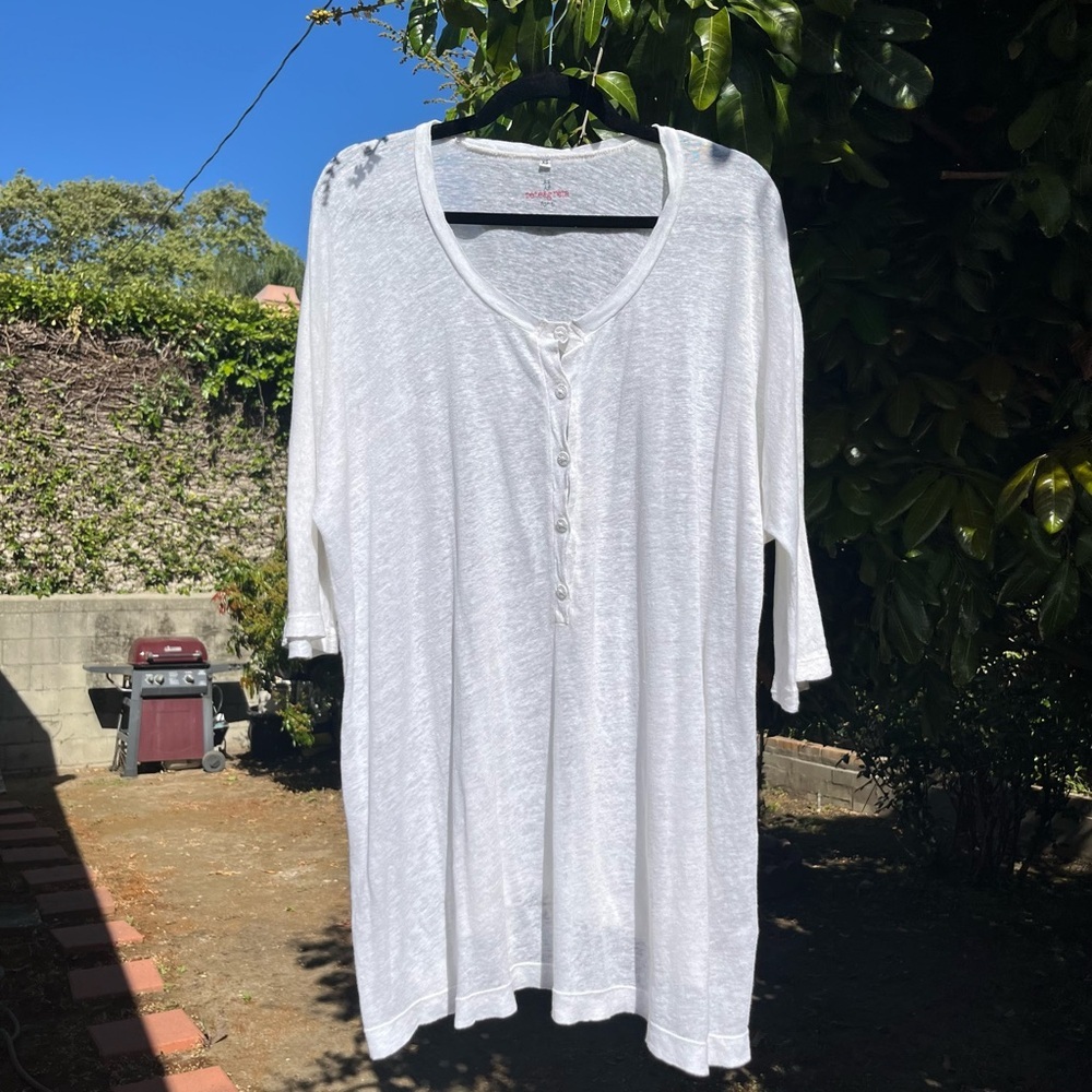 PETE‎ & GRETA Johnny was white slub knit polo 3/4 long sleeve tunic tshirt